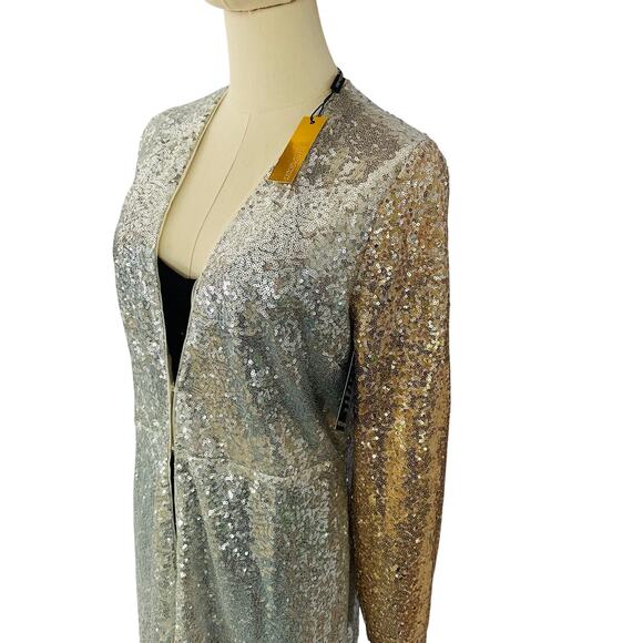 Alexia Admore Sequin Duster Women's Size Small - Silver Gold Ombre Trench Coat - Picture 4 of 8